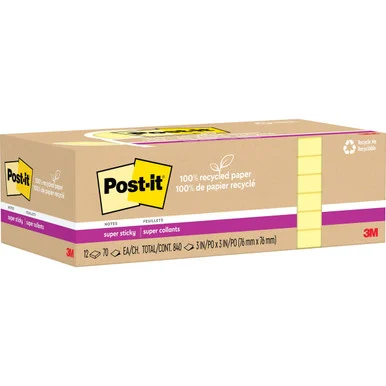 Post-it® Recycled Super Sticky Notes (654r12sscy)