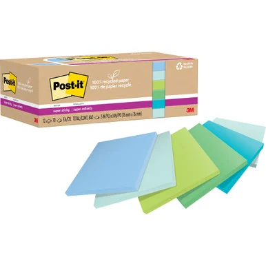 Post-it® Recycled Super Sticky Notes (654r12sst)