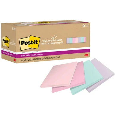 Post-it® Recycled Super Sticky Notes (654r24ssnrp)