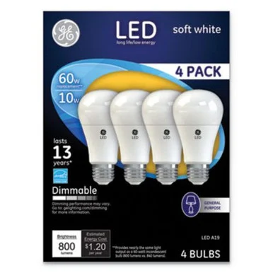 Sli Lighting 67615 Led Soft White A19 Dimmable Light Bulb, 10w, 4/pack