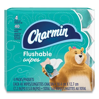 Procter & Gamble 79619 Flushable Wipes, 5 X 7.2, Unscented, 40 Wipes/tub, 4 Tubs/pack