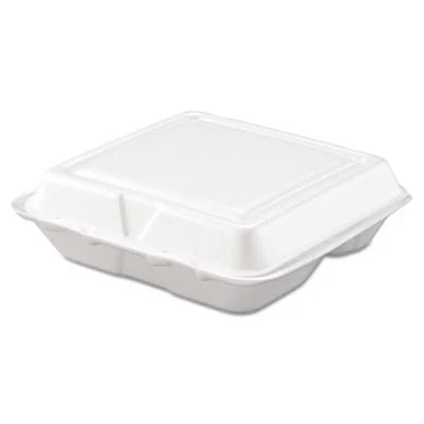 Dart 80HT3R Foam Hinged Lid Containers, 3-compartment, 7.5 X 8 X 2.3, White, 200/carton