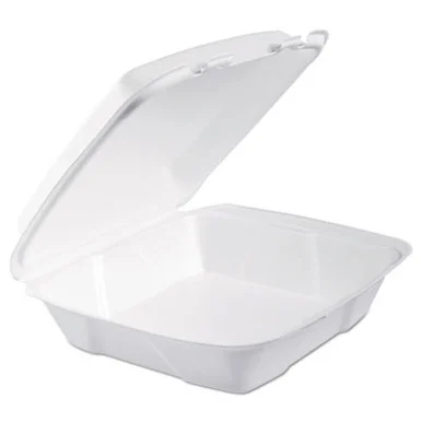 Dart 90HT1R Foam Hinged Lid Containers, 9 X 9 X 3, White, 200/carton