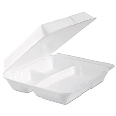 Dart 95HTPF3R Foam Hinged Lid Container, 3-compartment, 9.3 X 9.5 X 3, White, 100/bag, 2 Bag/carton