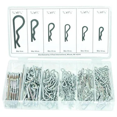 K Tool International KTI-00071 150-pc Hitch Pin Assortment Kit, Chrome Plated Spring Steel