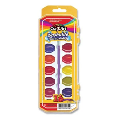 CraZ Art 1065236 Washable Watercolors, 16 Assorted Colors, Palette Tray