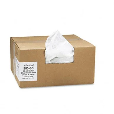WEBSTER INDUSTRIES BC60 Clear Low-density Can Liners, 55-60 Gal, .8 Mil, 38 X 58, Clear, 100/carton