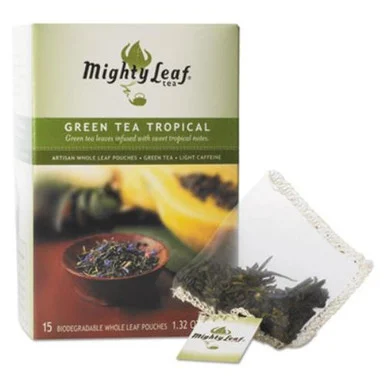 Mighty Leaf Tea 40002 Whole Leaf Tea Pouches, Green Tea Tropical, 15/box