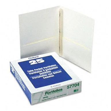 Oxford Twin Pocket Portfolio With Fasteners - Letter - 8.50" X 11" - 135 Sheet Capacity - 3 Fastener - 0.50" Folder Fastener Capacity - 2 Pockets - White - 25 / Box (57704)