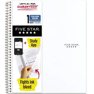 Mead Five Star Wirebound Notebook, 1 Subject, College Ruled, 11" x 8 1/2" , White (mea-72456)