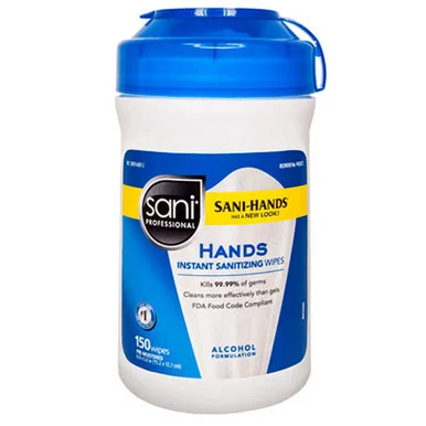 Nice-Pak P43572CT Hands Instant Sanitizing Wipes, 6 X 5, White, 150/canister, 12/carton