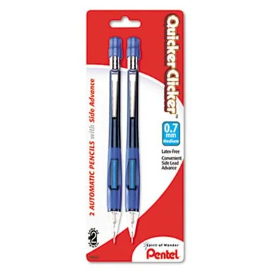 Pentel PD347BP2-K6 Quicker Clicker Mechanical Pencil, 0.7 Mm, Hb (#2.5), Black Lead, Blue Barrel, 2/pack
