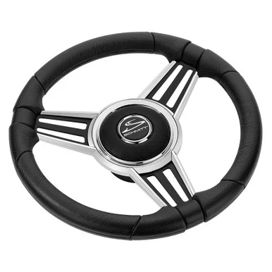 Schmitt Ongaro Marine Products PU301404-44 Schmitt & Ongaro Pu30 14" Wheel - Chrome Cap & Spoke Inserts - Black Spokes - 3/4" Tapered Shaft