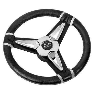 Schmitt Ongaro Marine Products PU501404 Schmitt & Ongaro Pu50 14" Wheel - Chrome Cap & Spoke Inserts - Black Spokes - 3/4" Tapered Shaft