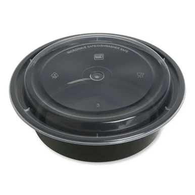 General Supply TORND32 Food Container, 32 Oz, 7.28 X 7.28 X 2.55, Black/clear, Plastic, 150/carton