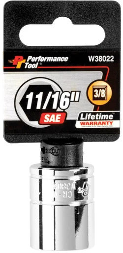 Wilmar W38022 Chrome Socket, 3/8" Drive, 11/16", 6 Point, Shallow