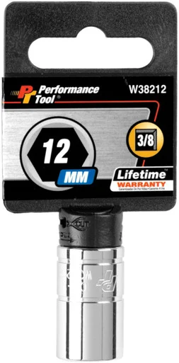 Wilmar W38212 Chrome Socket, 3/8" Drive, 12mm, 6 Point, Shallow