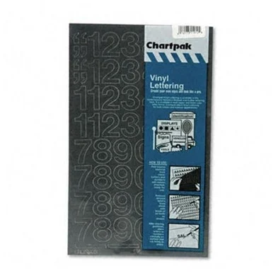 Chartpak Permanent Adhesive Vinyl Numbers - 76 Capital Letter, 12 Numbers - Self-adhesive - 1" Height - Black - Vinyl - 1 / Pack (01130)