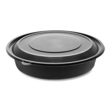 Pactive 0CN80948CSTC Earthchoice Mealmaster Bowls With Lids, 48 Oz, 10.13" Diameter X 2.13"h, 1-compartment, Black/clear, 150/carton
