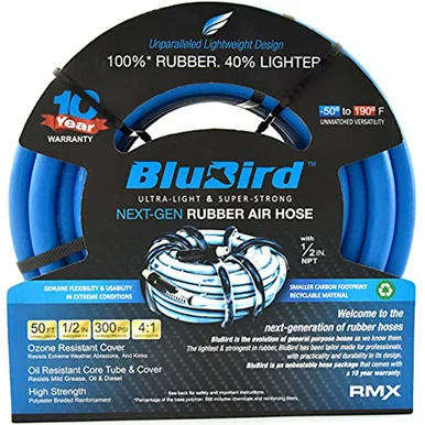 BlueBird 10010290 Blubird Rubber Air Hose Assembly 1/2" X 50'