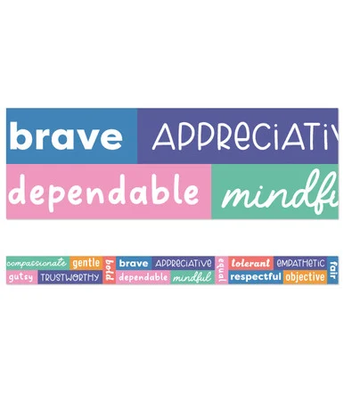 Carson-Dellosa 108520 Straight Borders, 3" X 3 Ft, Multicolor Positive Words, 12/pack