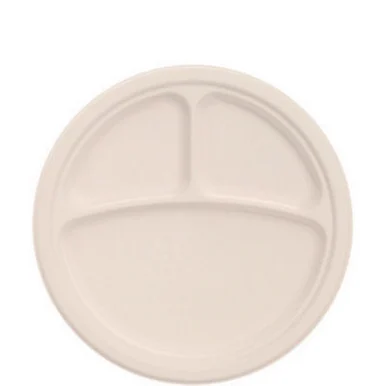Dart 10FBRP3 Compostable Molded Fiber Dinnerware, Proplanet Seal, 3-compartment Plate, 10.2" Dia, Natural, 500/carton