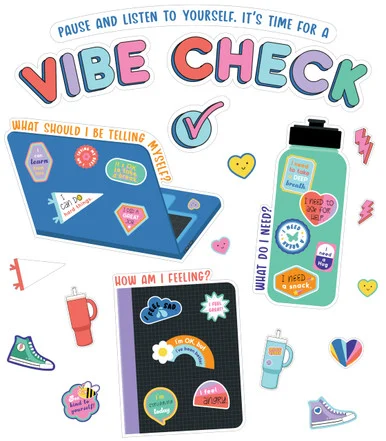 Carson-Dellosa 110584 Decorative Bulletin Board Set, We Stick Together Vibe Check, 51 Pieces
