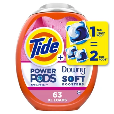 Procter & Gamble 11807 Power Pods Plus Downy Laundry Detergent, April Fresh Scent, 98 Oz Tub, 63 Pods/tub