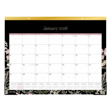 Blue Sky 148629 Neveah Monthly Desk Pad Calendar, Floral Artwork, 22" X 17", White/black/pink Sheets, Gold Headband, 12-month (jan-dec): 2026
