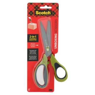3m 1488NS Non-stick Unboxing Scissors, 8" Long, 2.7" Cut Length, Green/black Handle