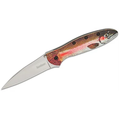 Kershaw 1660TROUT Leek Rainbow Trout Assisted Open Liner Lock Drop Point Blade Edc Folding Pocket Knife -trout/silver