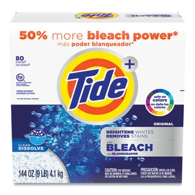 Procter & Gamble 16667EA Laundry Detergent With Bleach, He Compatible, 80 Loads, Tide Original Scent, Powder, 144 Oz Box