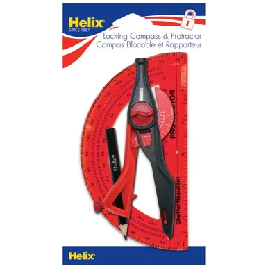 Maped Helix 18803 Locking Compass And Protractor Set, 12" Maximum Diameter, 6" Ruler Edge, Randomly Assorted Colors