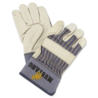 R3 Safety 1935L Mustang Leather Palm Gloves, Blue/cream, Large, 12 Pairs - MCR Safety