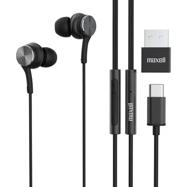 Maxell 197299 Fusion X Usb-c Earbuds With Built-in Microphone, Black
