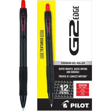 Pilot 20836 G2 Edge Premium Gel Roller Pen, Retractable, Fine 0.7 Mm, Red Ink, Black/red Barrel, Dozen