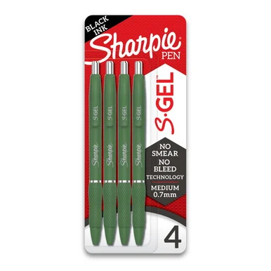 Sanford 2195731 S-gel Fashion Barrel Gel Pen, Retractable, Medium 0.7 Mm, Black Ink, Green Barrel, 4/pack