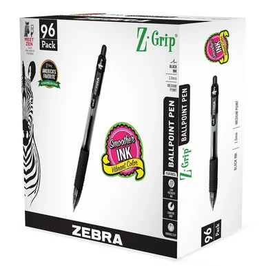 Zebra Pen 22196 Z-grip Ballpoint Pen, Retractable, Medium, 1 Mm, Black Ink, Clear/black Barrel, 96/pack