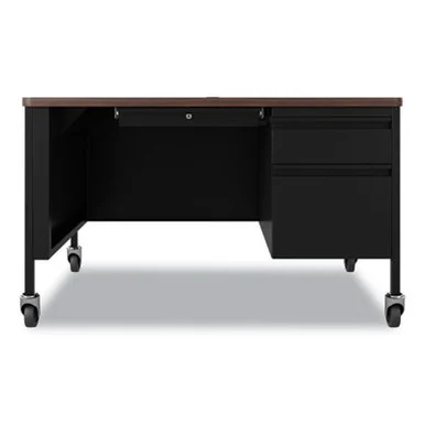 Hirsh Industries 22656 Mobile Teachers Pedestal Desks, Right-hand Pedestal: Box/file Drawers, 48" X 30" X 29.5", Walnut/black