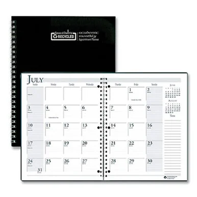House Of Doolittle 26302 Recycled Three-hole Punched Wirebound Academic Monthly Planner, 11 X 8.5, Black Cover, 14-month: July 2025 To Aug 2026