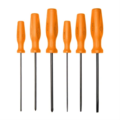 Mayhew 27021LTHVO Hi Vis Orange 6 Pc Long Slotted & Phillips Screwdriver Set