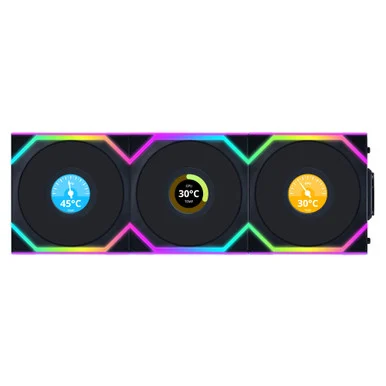 Lian Li 12SLLCD1W3B Wireless 120mm ARGB Case Fans LCD 1.6" Triple Pack Black