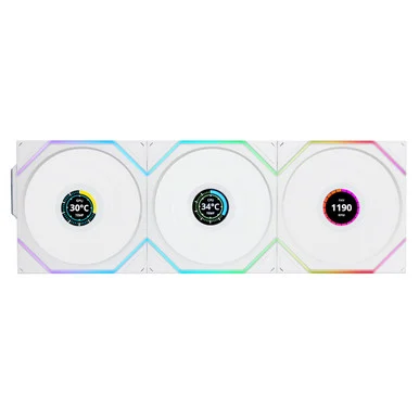 Lian Li 12RTLLCD1W3W Wireless 120mm ARGB Case Fans LCD Reverse Blade Triple Pack White