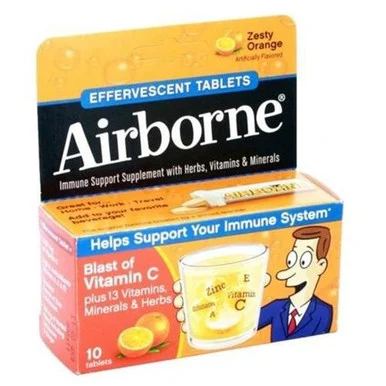 Reckitt Benckiser 30004 Immune Support Effervescent Tablet, Zesty Orange, 10/box - airborne