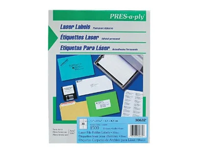 Avery Pres-A-Ply File Folder Label - 3.43" Width x 0.66" Length - Permanent - 1500 / Box - White 30632