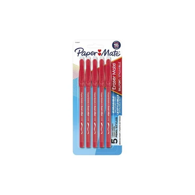 Sanford 31735 Eraser Mate Ballpoint Pen, Stick, Medium 1 Mm, Red Ink, Red Barrel, 5/pack
