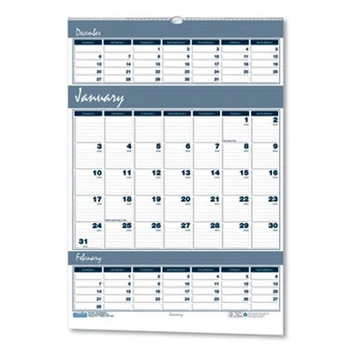 House Of Doolittle 343 Bar Harbor Recycled Wirebound 3-months-per-page Wall Calendar, 15.5 X 22, White/blue/gray, 14-month: Dec 2024 To Jan 2026