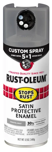 Rustoleum 376872 Stops Rust 5-in-1 Spray Paint, Satin Coastal Gray, 12 Oz Aerosol Can, 6/carton
