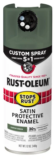 Rustoleum 383421EA Stops Rust 5-in-1 Spray Paint, Satin Earthy Green, 12 Oz Aerosol Can