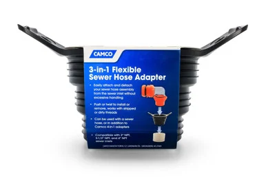 Camco Flexible 3-in-1 Sewer Adapter Hose Seal -Flexible Fitting That Makes Connection to a Sewer Inlet Simple and Less Hands On! (39318)- Black 39318_68